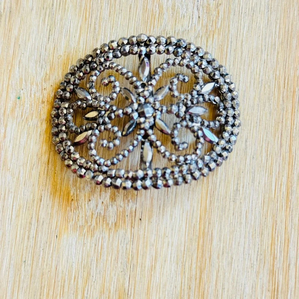 VTG Victorian Antique Pair Steel Cut Sash Shoe Buckle Made In France Lattice